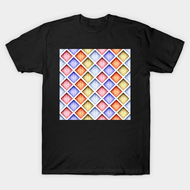 3d Geometric Pattern, Rhombic  Motif, Rainbow Coloring T-Shirt by lissantee